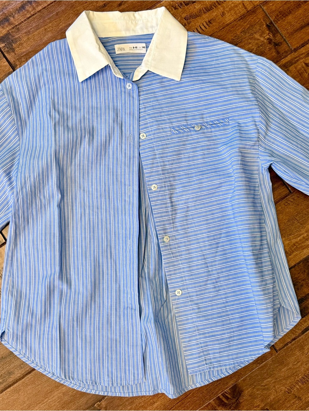 Zara kids Light Blue Pinstripe Shirt with White Contrast Collar